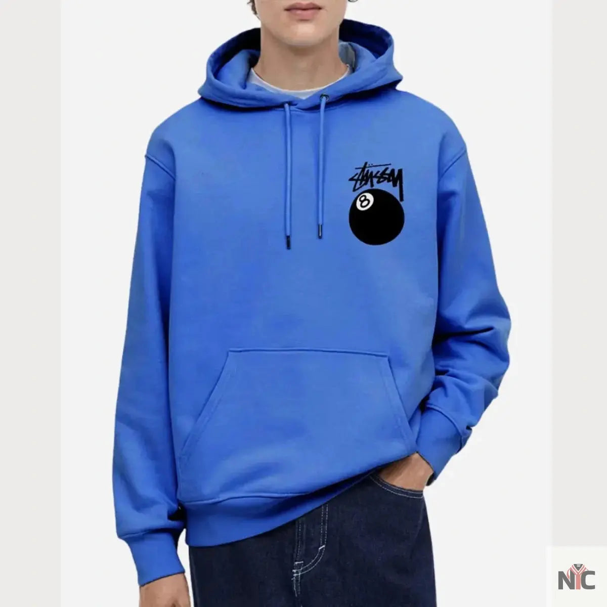8 Ball Unisex Stussy Blue Hoodie NYC Jackets