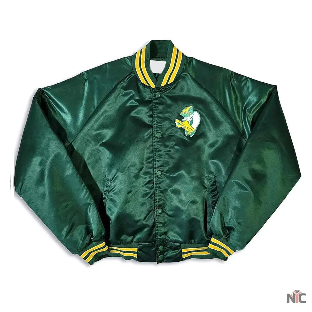 80s Oregon Ducks Green Bomber Satin Jacket NYC Jackets