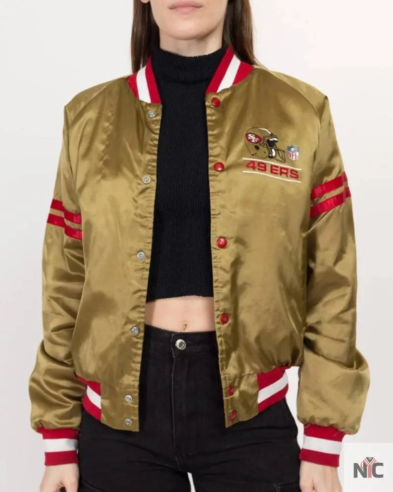 80s San Francisco 49ers Chalk Line Gold Satin Jacket NYC Jackets