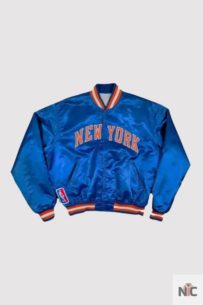 90s New York Knicks Blue Satin Bomber Jacket NYC Jackets