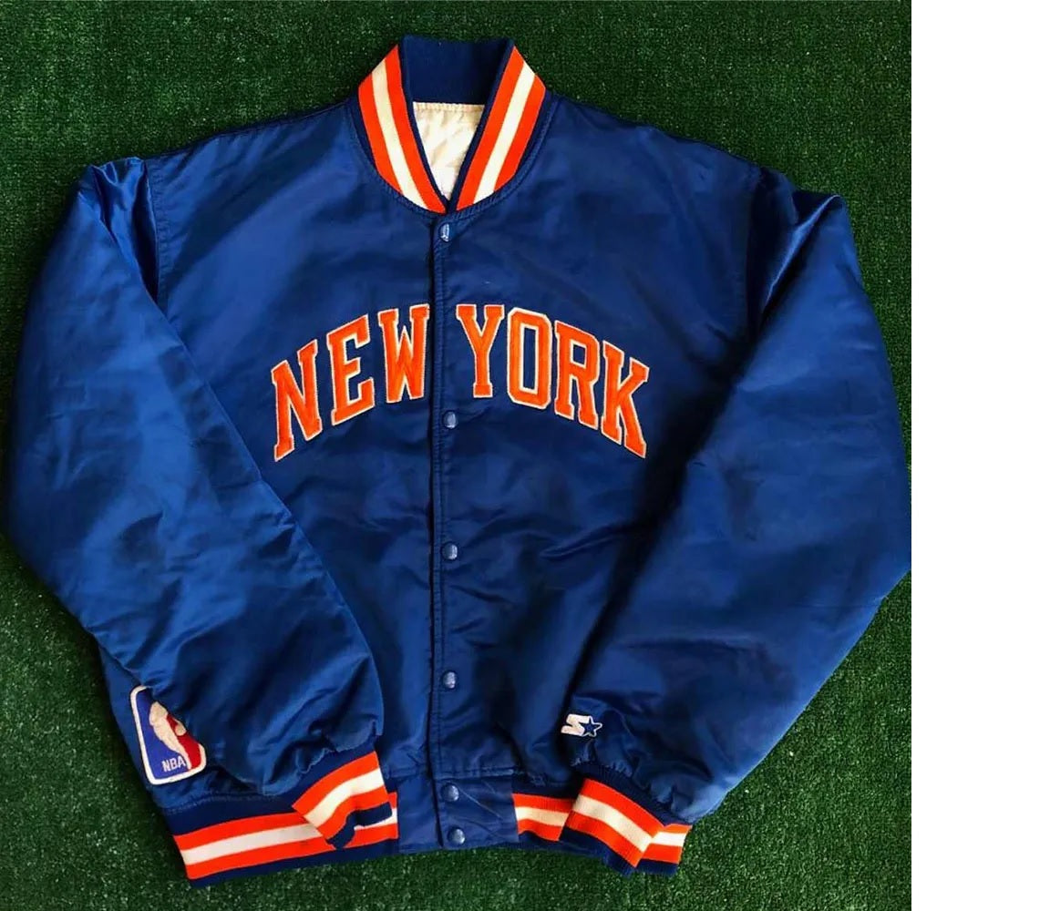 90s New York Knicks Bomber Blue Satin Jacket