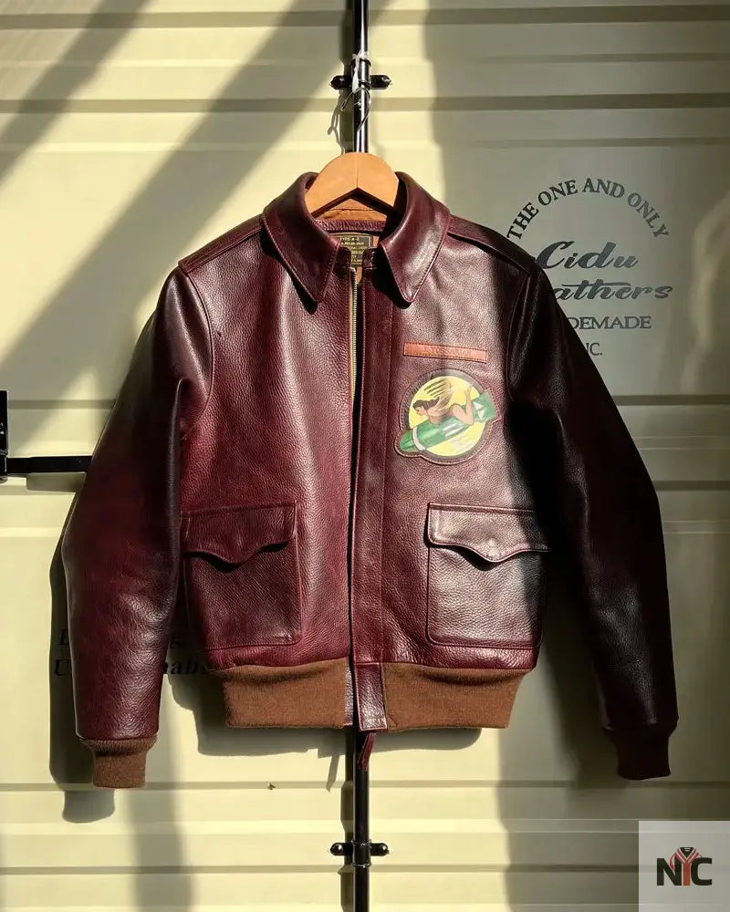 A-2 Aviator Burgundy Bomber Flight Jacket NYC Jackets