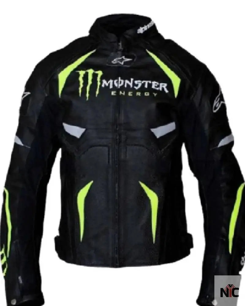 Alpinestars Monster Energy Scream Motorcycle Black Leather Jacket NYC Jackets
