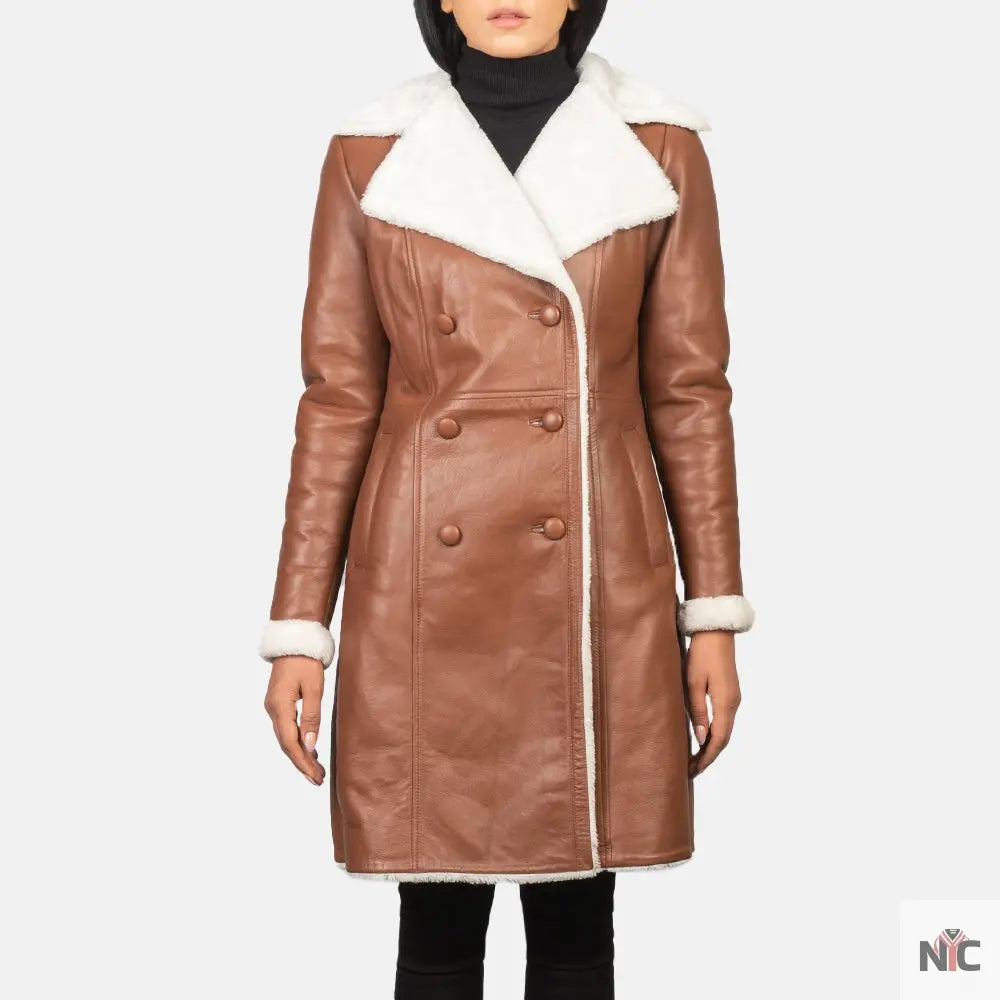 Amie Brown Double Breasted Shearling Coat NYC Jackets