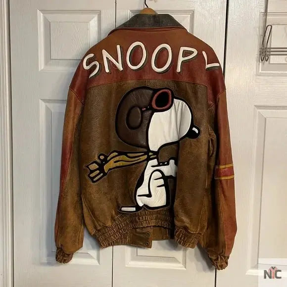 Authentic Vintage Snoopy Leather Bomber Jacket NYC Jackets