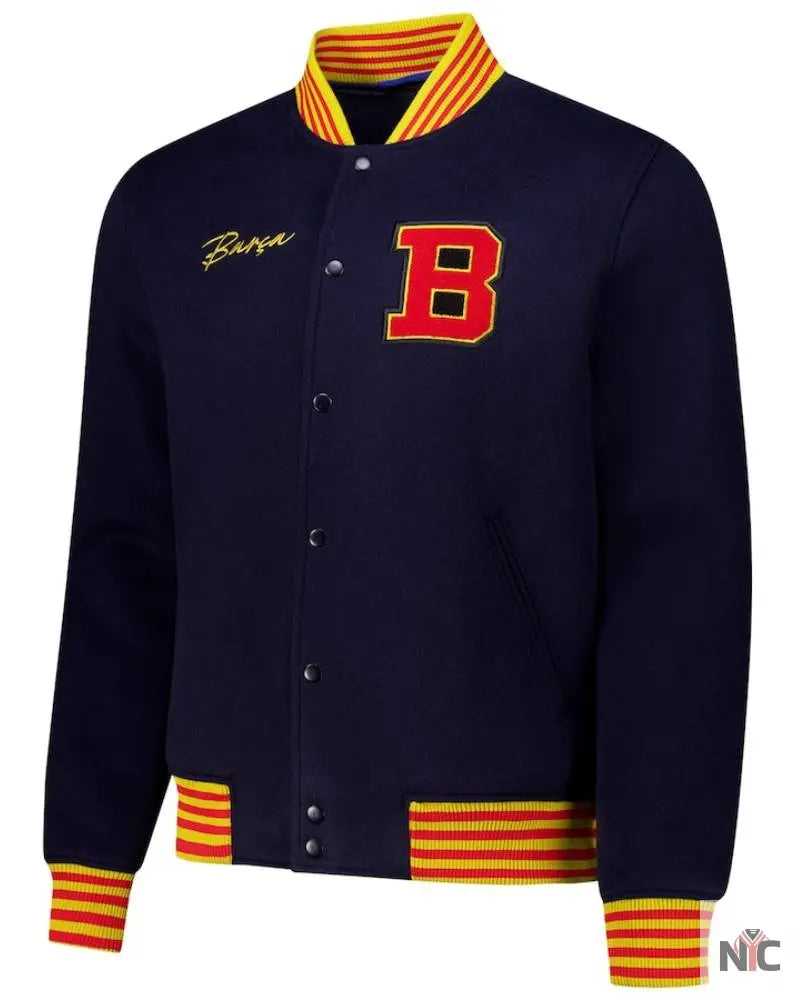 Barcelona Supporter’s Full-Snap Varsity Jacket NYC Jackets