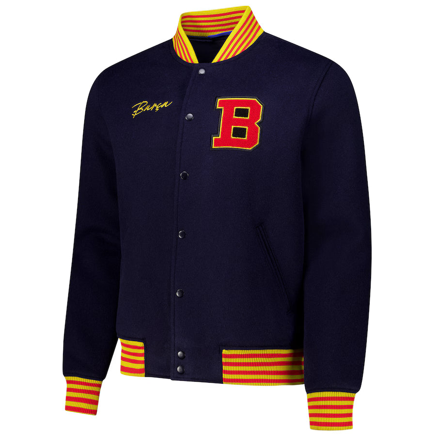 Barcelona Supporter's Full-Snap Varsity Jacket - Navy NYC Jackets