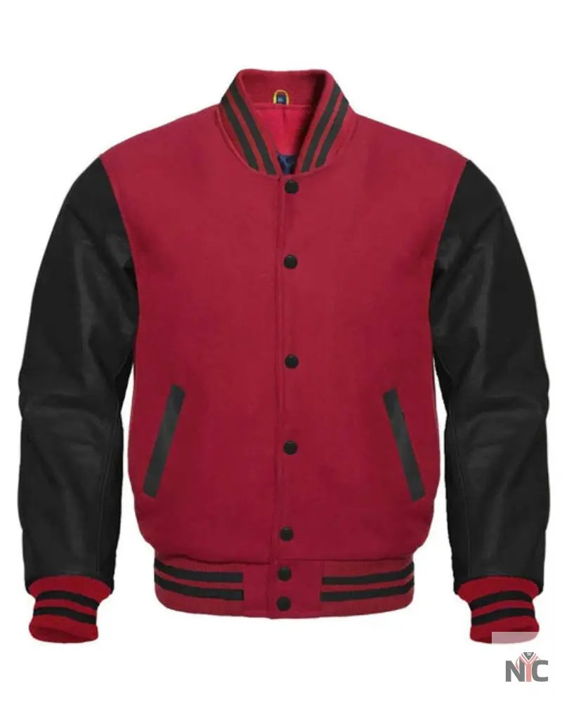 Black And Maroon Varsity Jacket NYC Jackets