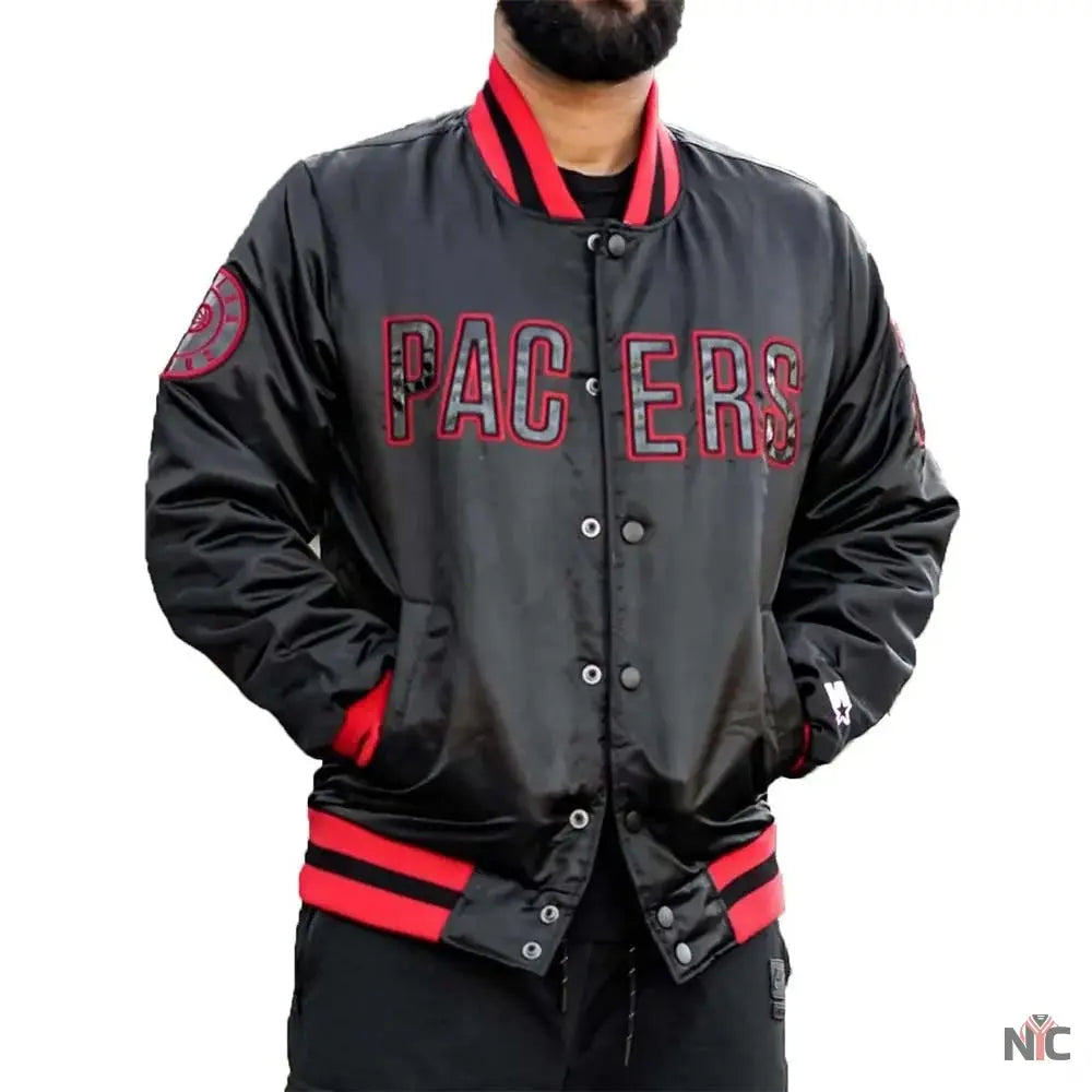 Black Indiana Pacers Satin Jacket NYC Jackets