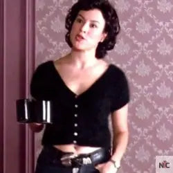 Black V-neck Sweater Worn in Coffee Scene of Violet (Jennifer Tilly) NYC Jackets