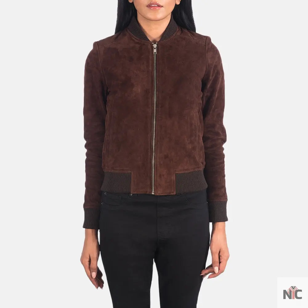 Bliss Brown Suede Bomber Jacket NYC Jackets