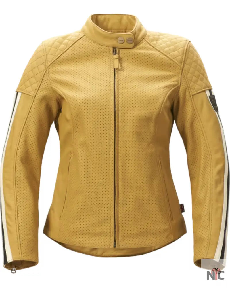 Braddan Women’s Air Race Gold Leather Motorcycle Jacket NYC Jackets