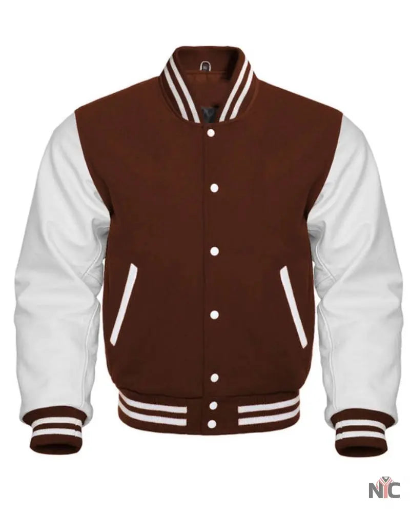 Brown And White Varsity Jacket NYC Jackets