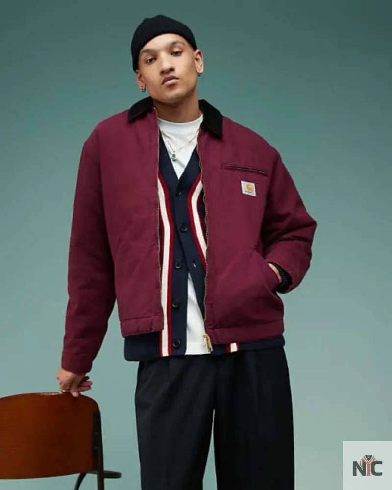 Carhartt WIP OG Detroit Zip Up Jacket In Burgundy NYC Jackets