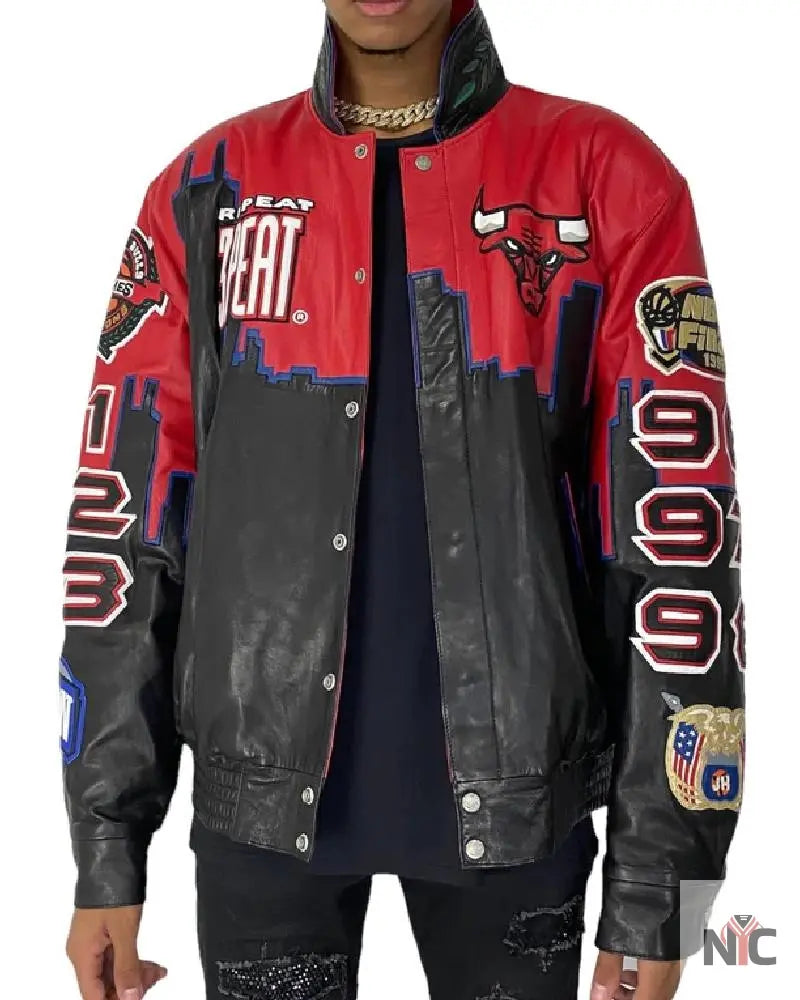 Chicago Bulls 3-Peat Championship Genuine Leather Jacket NYC Jackets