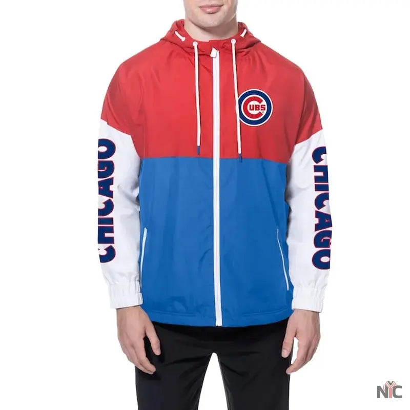 Chicago Cubs Color Block Royal/Red Hoodie Windbreaker NYC Jackets