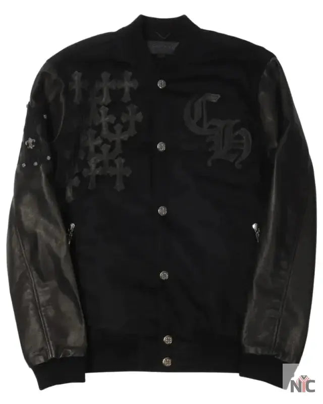 Chrome Hearts Leather Cross Varsity Jacket NYC Jackets