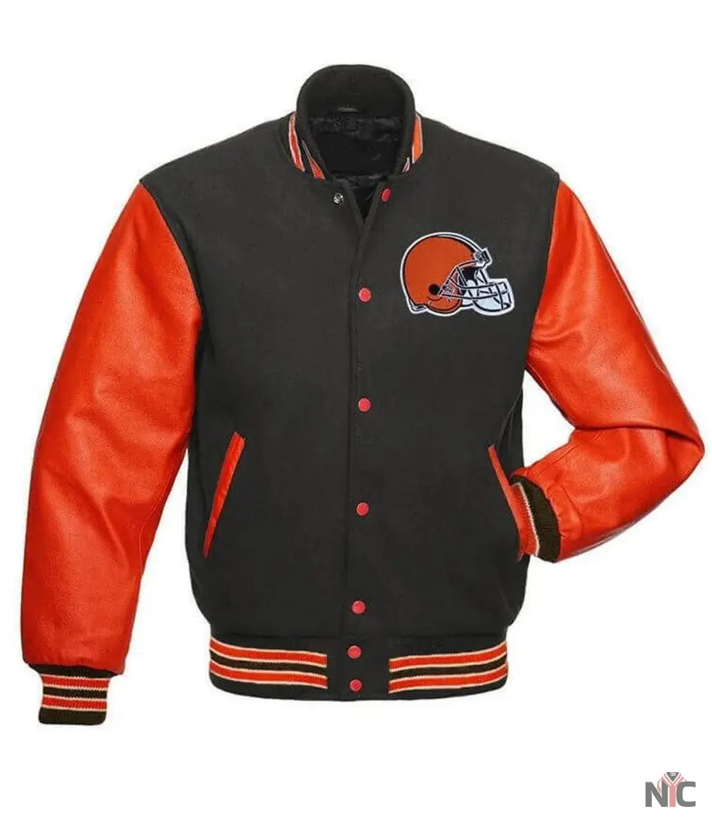 Cleveland Browns Grey and Orange Jacket NYC Jackets