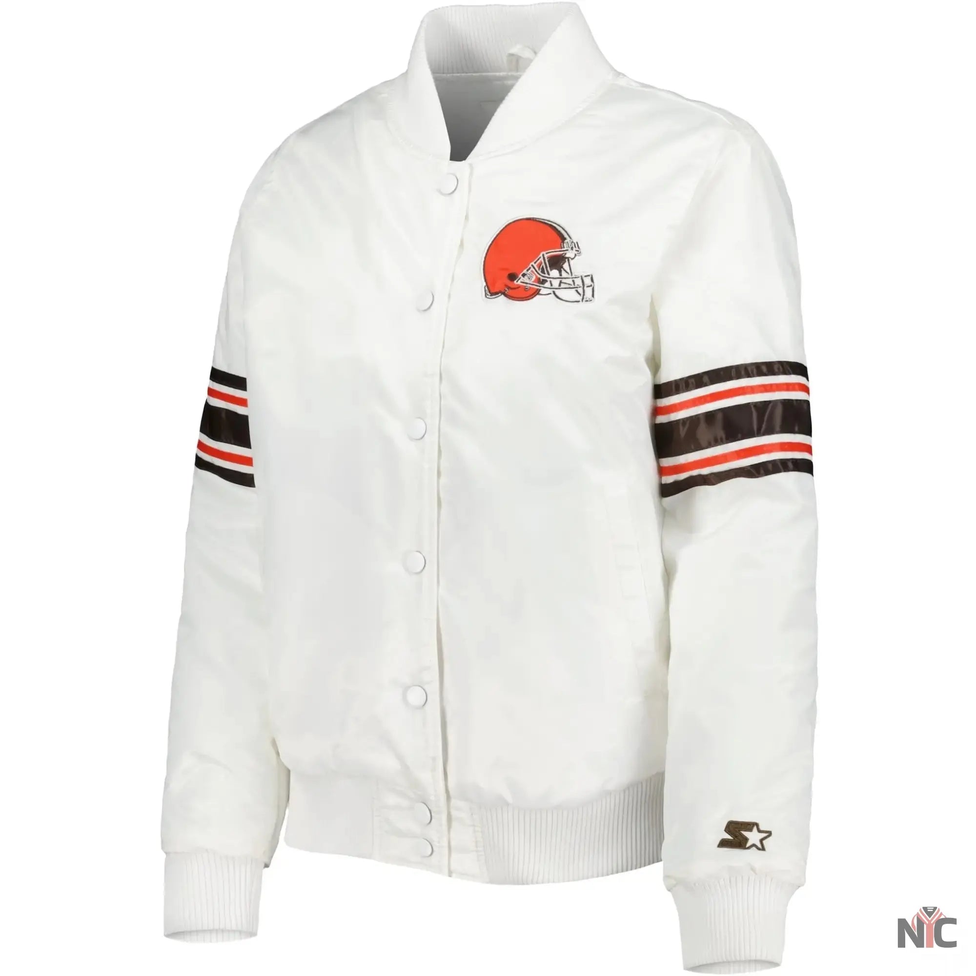 Cleveland Browns Starter White Line Up Satin Varsity Jacket NYC Jackets