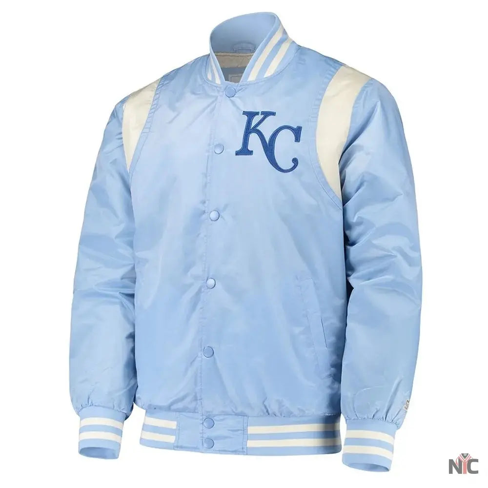 Cream Kansas City Royals Varsity Satin Jacket NYC Jackets