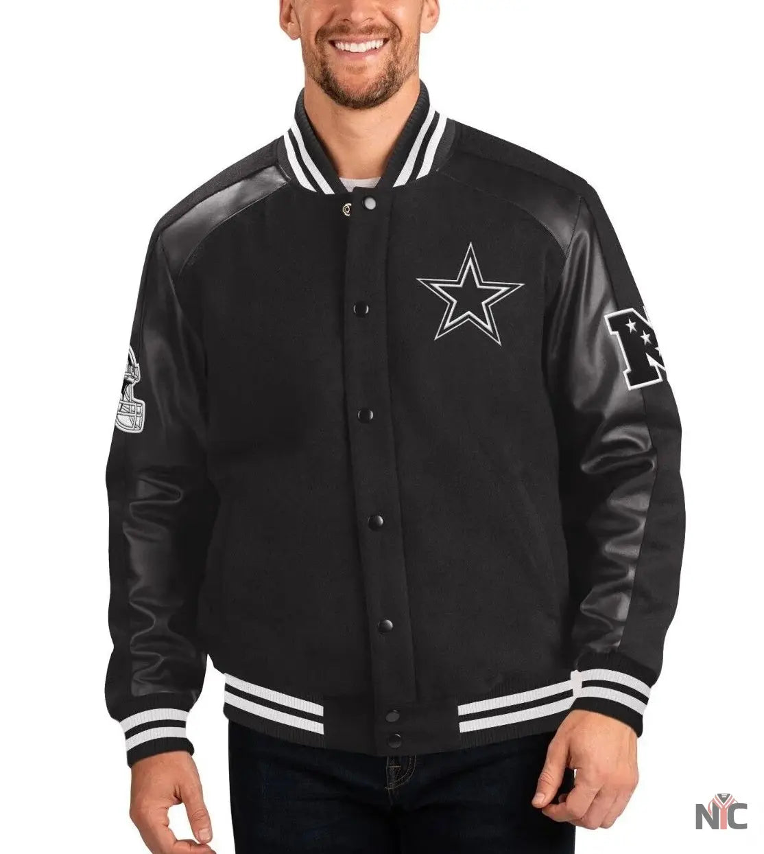 Dallas Cowboys Black Quicksnap Varsity Jacket NYC Jackets