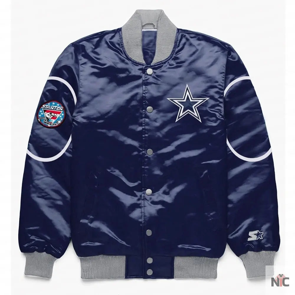 Dallas Cowboys Blue Bomber Snap-Front Jacket NYC Jackets