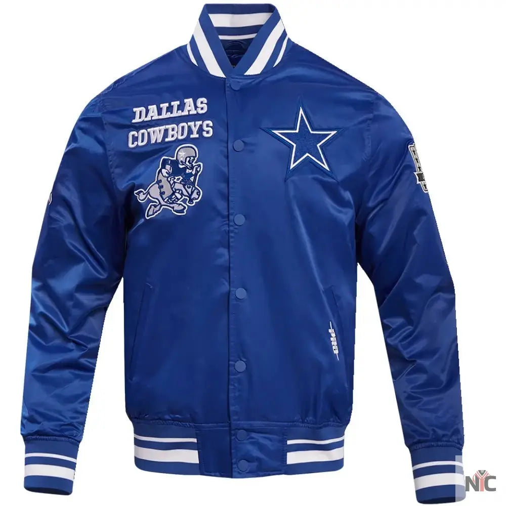Dallas Cowboys Classic Blue Satin Varsity Jacket NYC Jackets