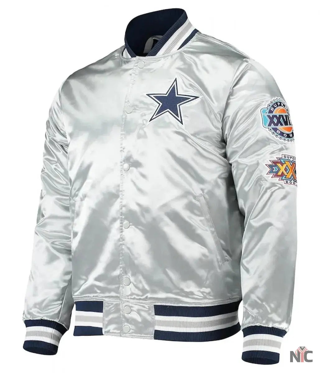 Dallas Cowboys Silver Satin Jacket NYC Jackets