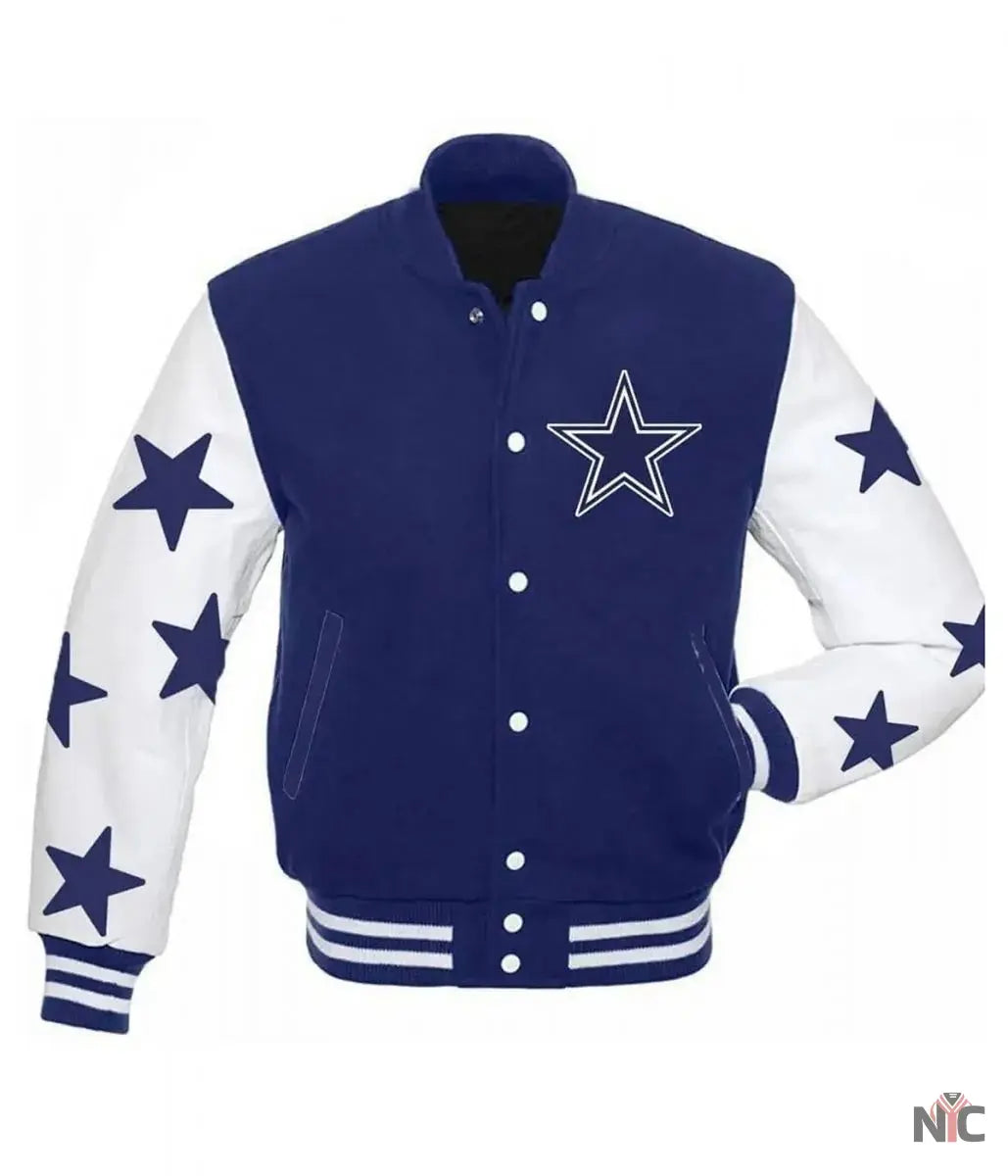 Dallas Cowboys Stars Varsity Royal Blue and White Jacket NYC Jackets