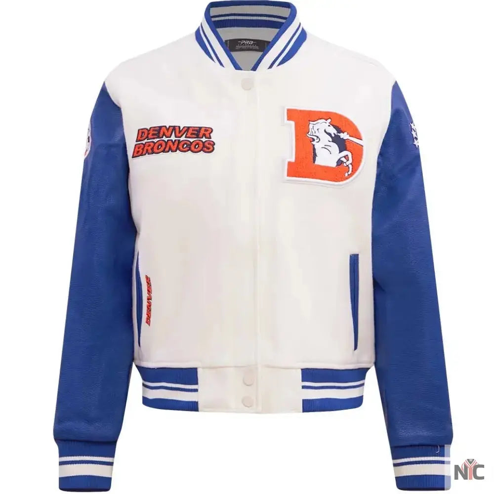 Denver Broncos Classic Rib Wool and Leather Varsity Jacket NYC Jackets