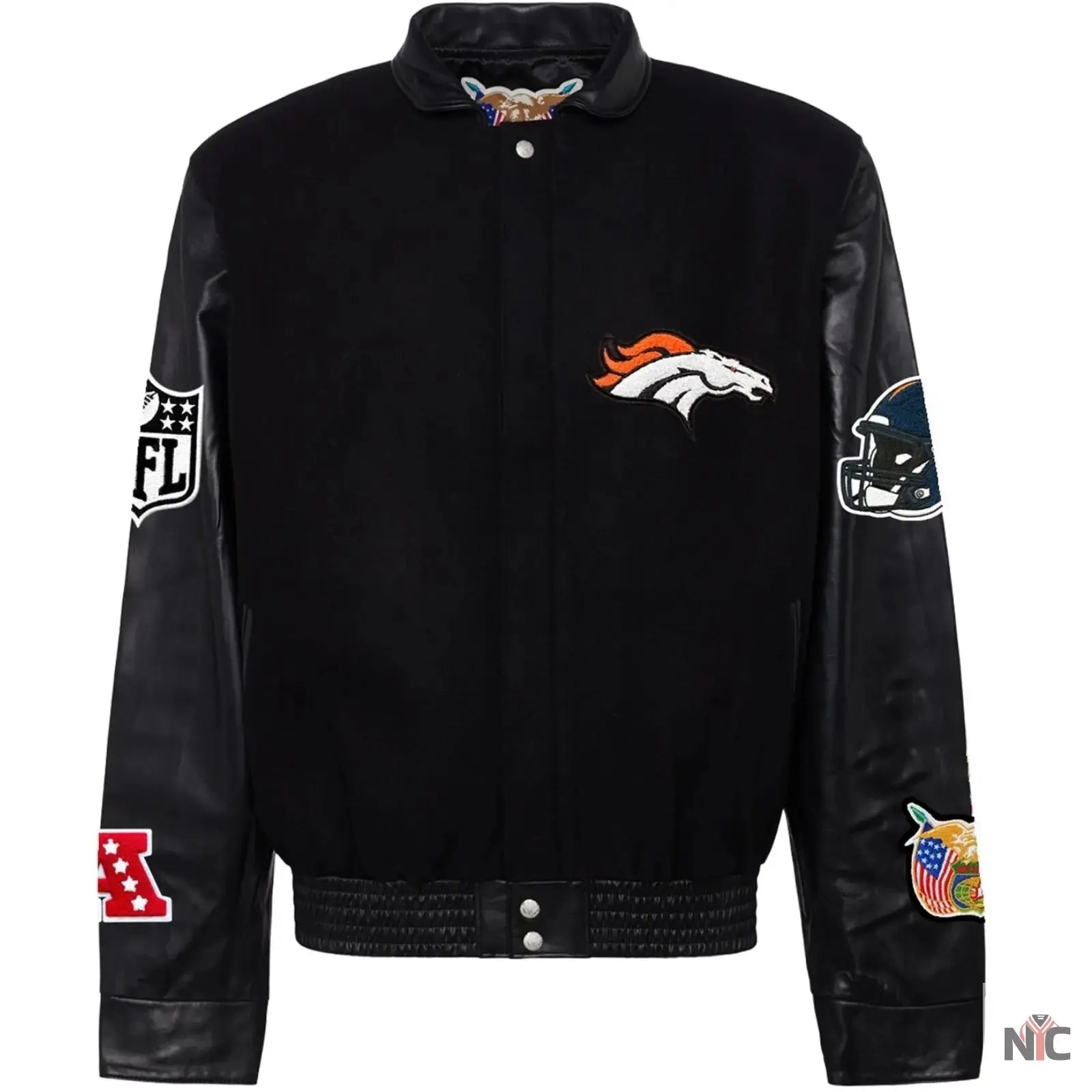 Denver Broncos Jeff Hamilton Wool and Leather Varsity Jacket NYC Jackets