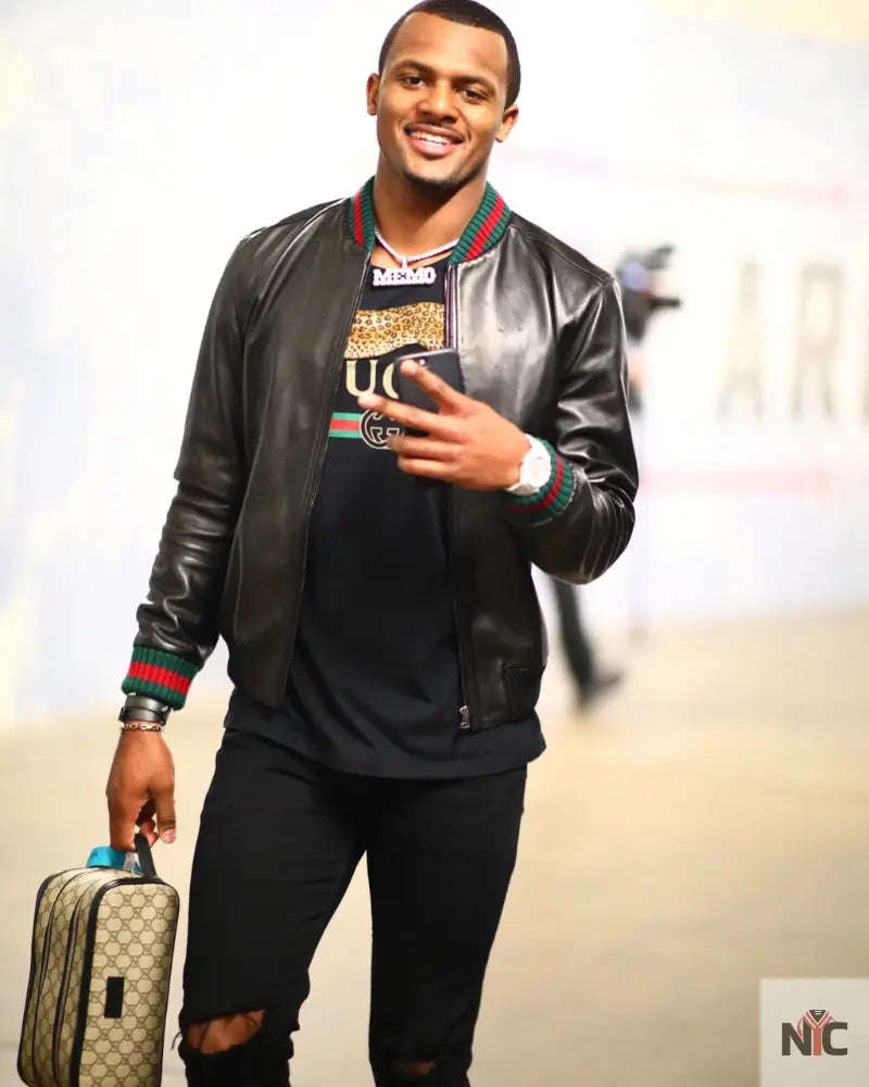 Deshaun Watson Black Leather Varsity Jacket NYC Jackets