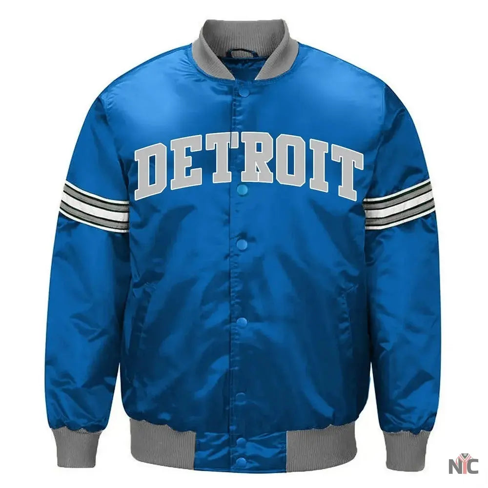 Detroit Lions Striped Blue Satin Jacket NYC Jackets