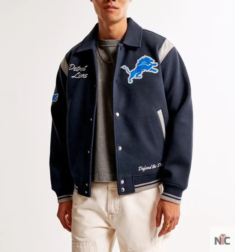 Detroit Lions Varsity Bomber Jacket NYC Jackets