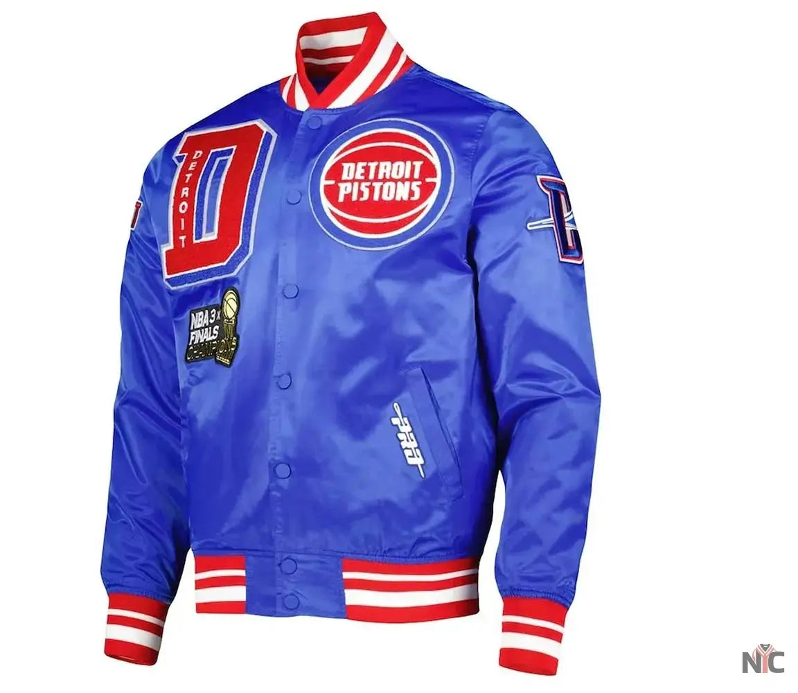 Detroit Pistons Finals 3x Champions Mash Up Satin Jacket NYC Jackets