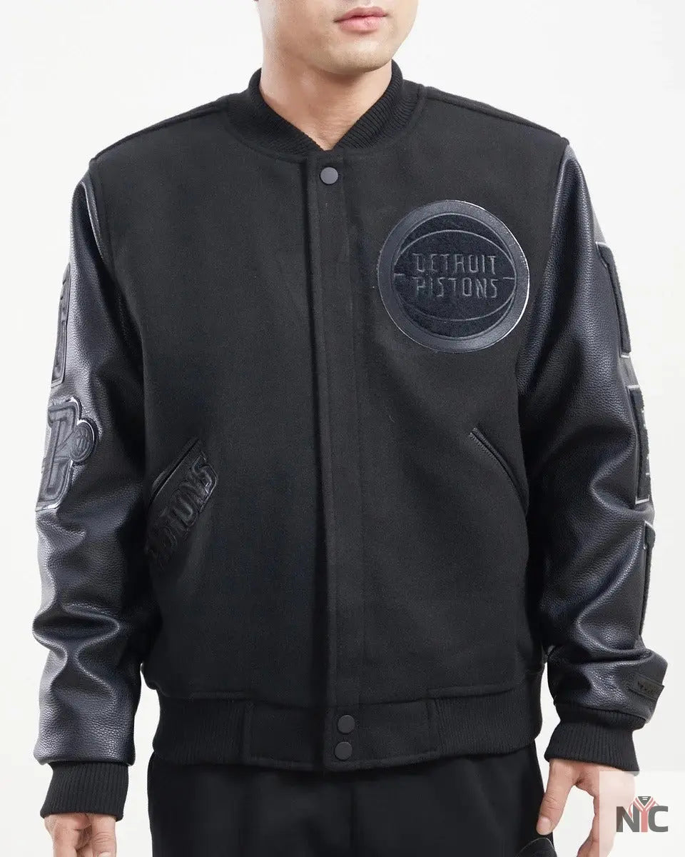Detroit Pistons Triple Black Wool Varsity Jacket NYC Jackets