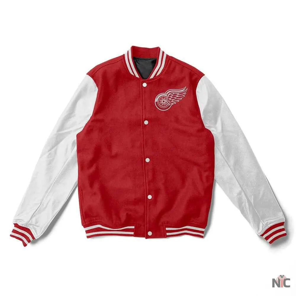 Detroit Red Wings Red And White Varsity Jacket NYC Jackets