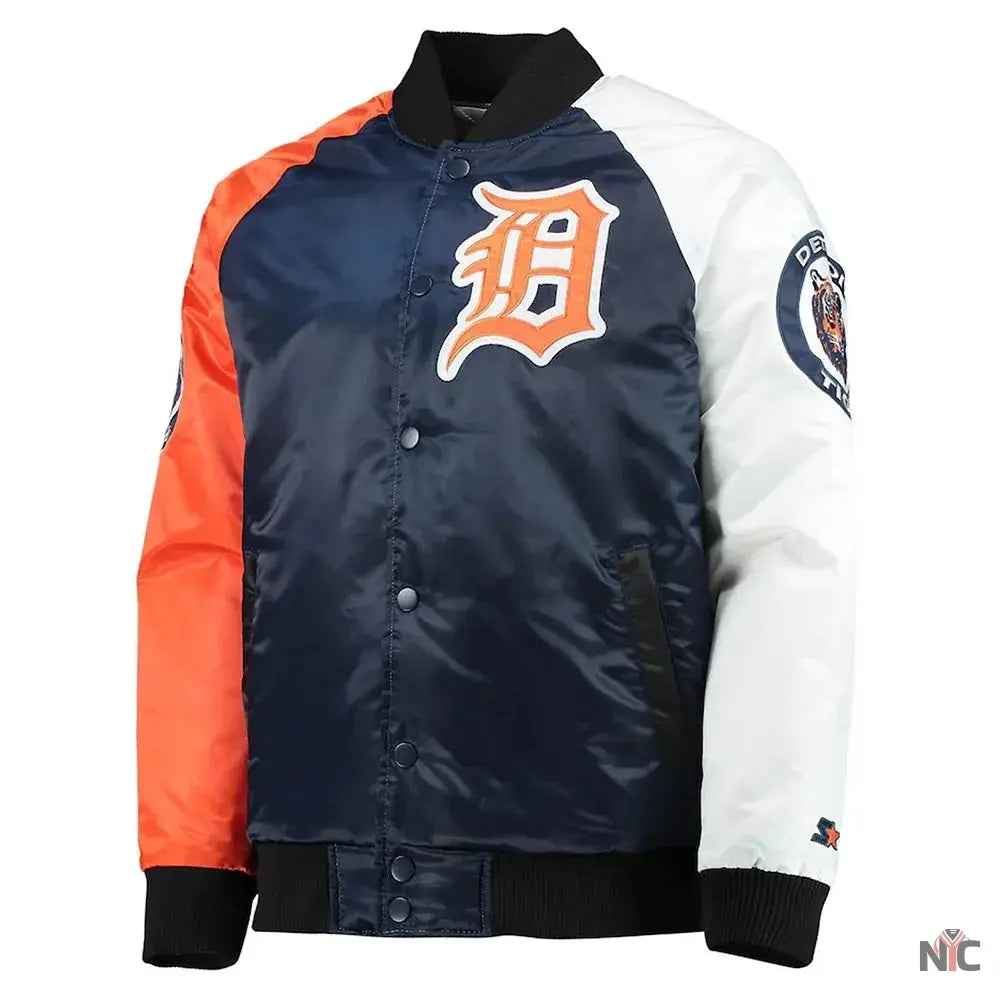 Detroit Tigers Tri-Color Varsity Satin Jacket NYC Jackets