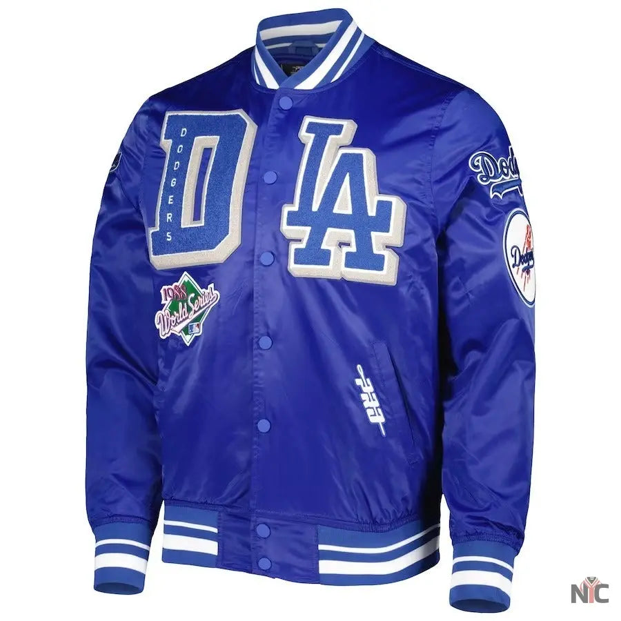 Dodgers Pro Standard Royal Mash Up Satin Varsity Jacket NYC Jackets