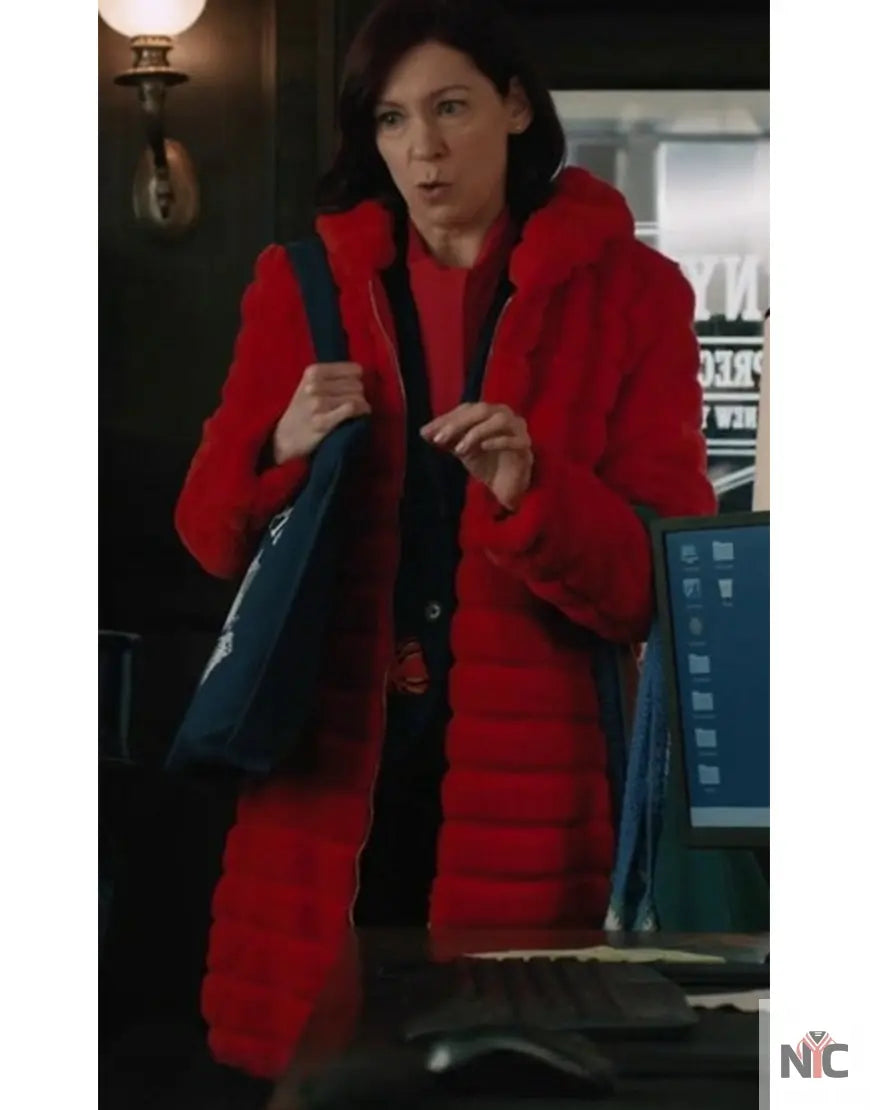 Elsbeth 2024 Carrie Preston Red Puffer Fur Coat NYC Jackets