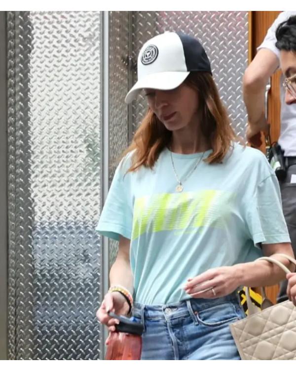 Emily Blunt Devil Wears Prada II Blue T-Shirt NYC Jackets