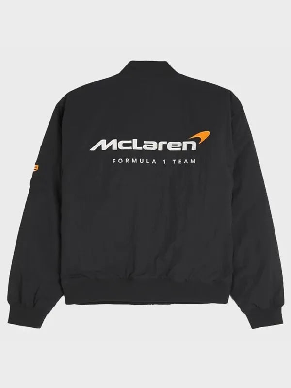 F1 McLaren Black Satin Bomber Jacket - NYC Jackets
