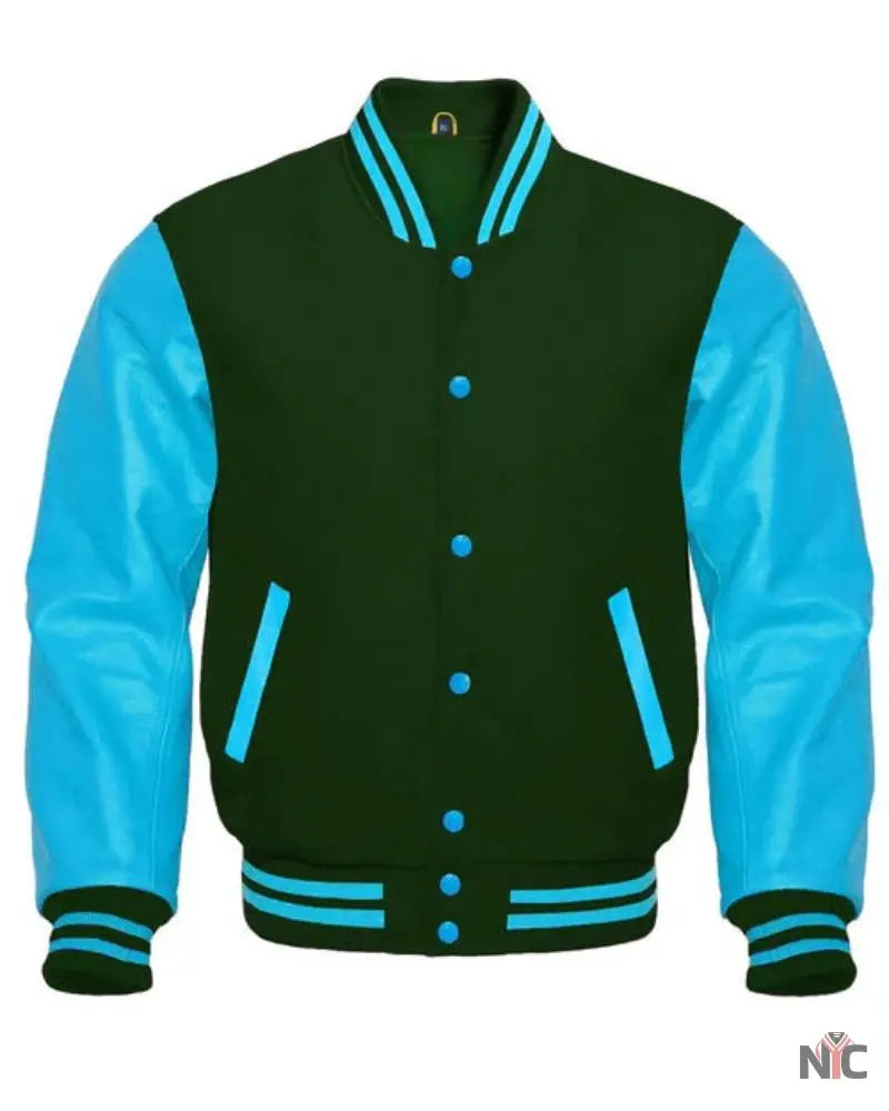 Forest Green And Blue Varsity Jacket NYC Jackets