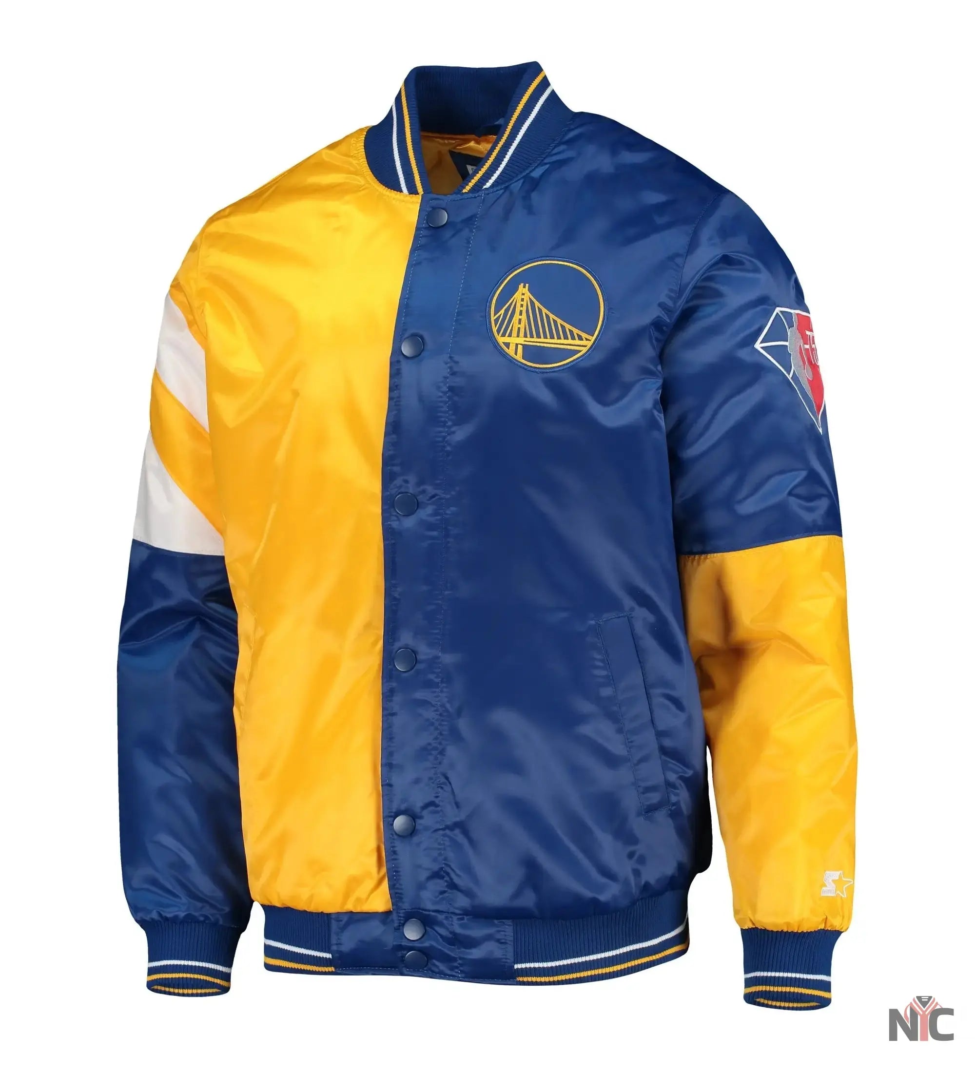 Golden State Warriors 75th Anniversary Leader Color Block Satin Jacket NYC Jackets