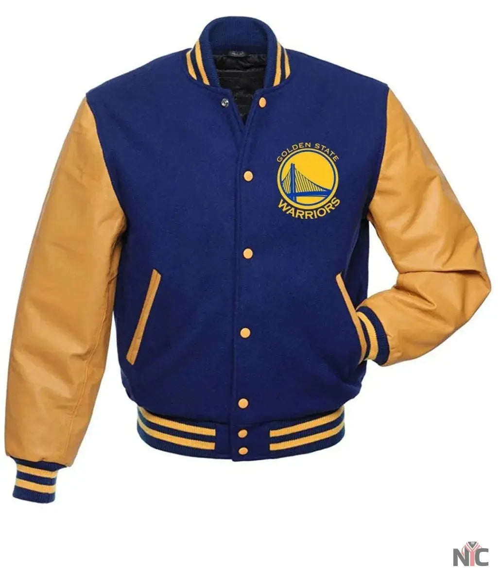 Golden State Warriors Blue and Yellow Letterman Jacket NYC Jackets
