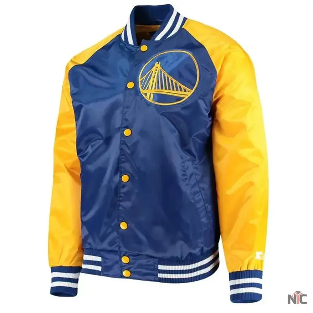 Golden State Warriors Blue and Yellow Satin Varsity Jacket NYC Jackets