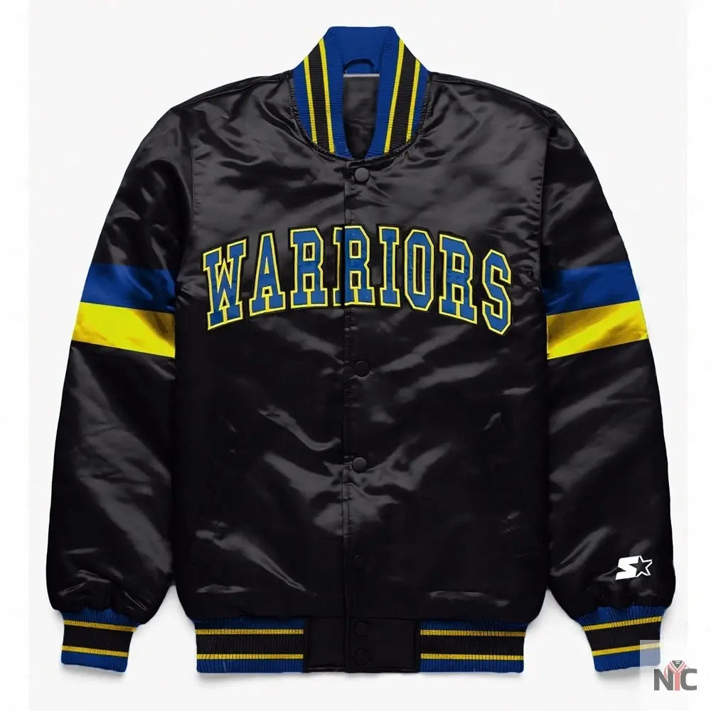 Golden State Warriors Home Game Black Varsity Satin Jacket NYC Jackets