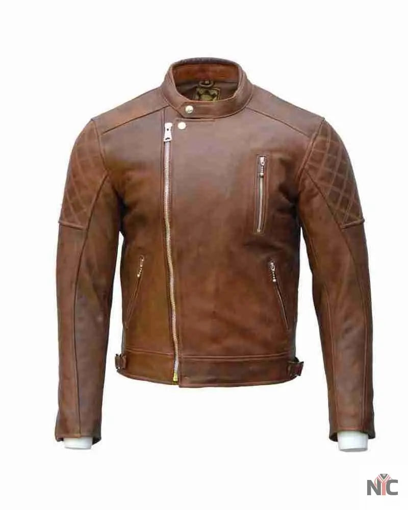 Goldtop Bobber Armoured Brown Leather Jacket NYC Jackets