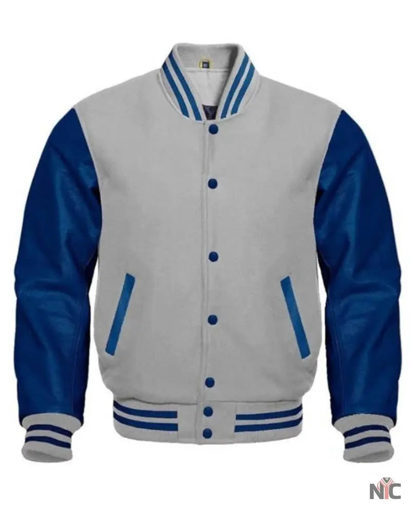 Gray And Blue Varsity Jacket NYC Jackets