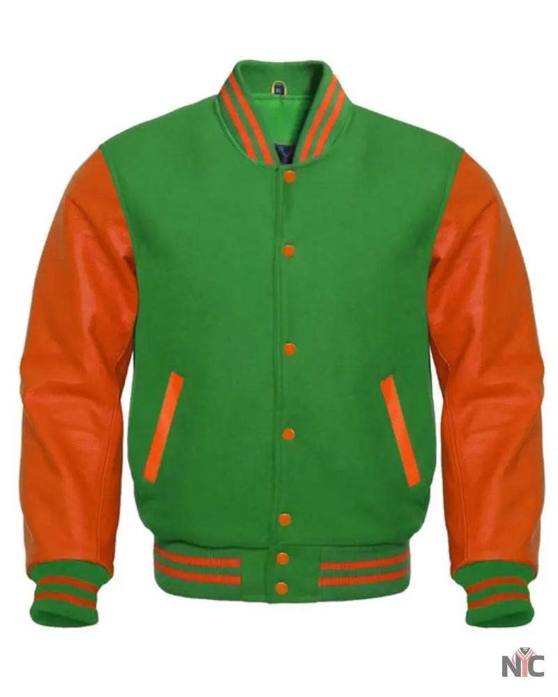 Green And Orange Varsity Jacket NYC Jackets